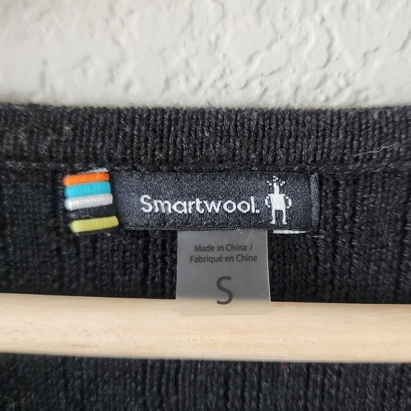 Smartwool Merino Wool Black Ribbed Knit V-neck Pullover Sweater Winter Outdoor S - Picture 12 of 12